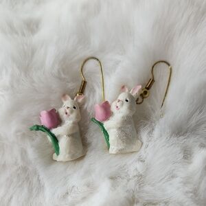 White and Pink Rabbit Earrings